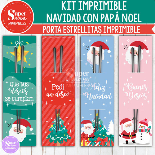 Kit Imprimible Porta Estrellitas Navidad Con Papá Noel 0