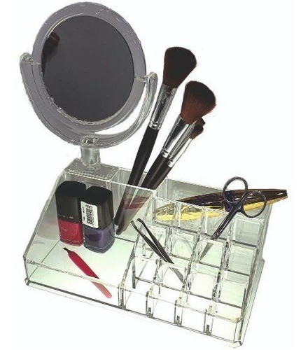 Organizador Maquillaje C/espejo 15 Divis. Acrílico 22x12x8cm 0