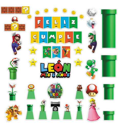 Decoracion Cumple Mario Bross - Elementos Decorativos 1