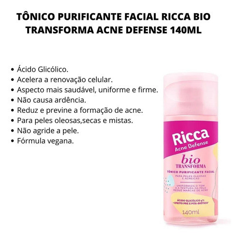 Tônico Facial Ricca Belliz Bio Transforma Acne Defense 140ml 1