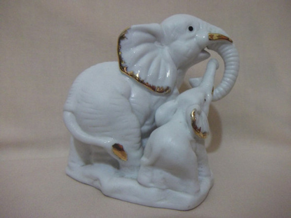 B. Antigo - Estatueta De Elefante Com Filhote Biskui Alemão 0