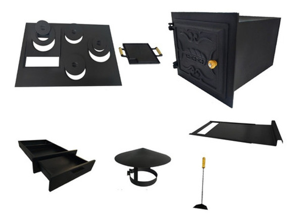 Kit Fogão A Lenha + Forno P. Ferro E Aço + Chapa Campeiro 4f 0