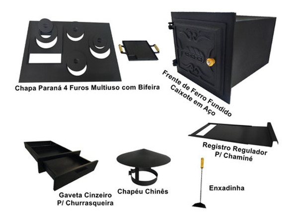 Kit Fogão A Lenha + Forno P. Ferro E Aço + Chapa Campeiro 4f 1