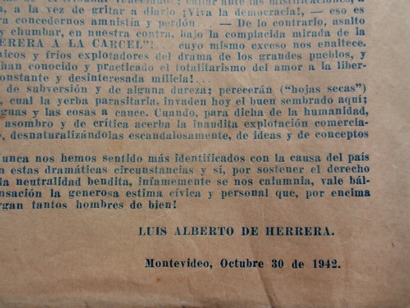 Luis A. De Herrera A Sus Calumniadores 1942 Partido Nacional 0