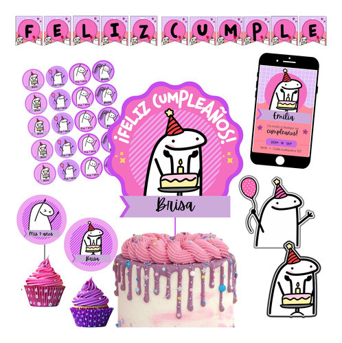Kit Mini Deco Flork Rosa Digital Personalizado Imprimible 0