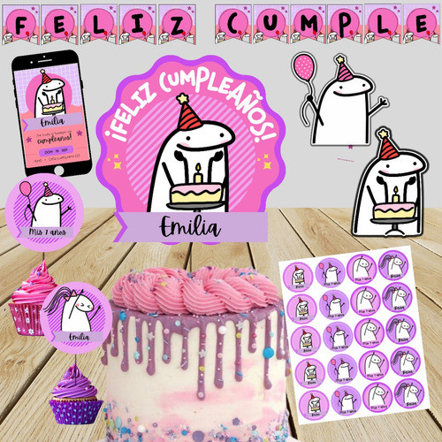 Kit Mini Deco Flork Rosa Digital Personalizado Imprimible 1