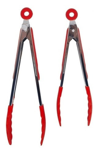 Kit 2 Pegadores Silicone E Inox Vermelho P/ Salada 26+34cm 0