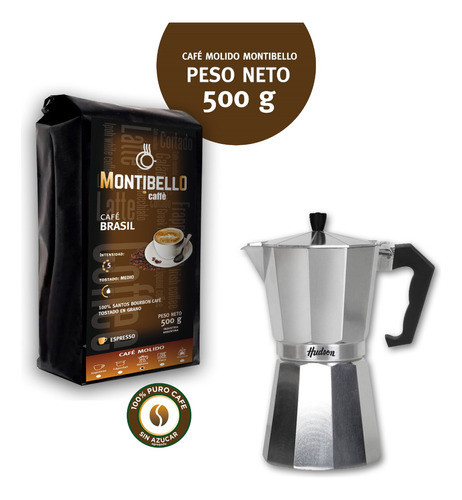 Cafetera Italiana Hudson 6p + Cafe Montibello Brasil 500g 0