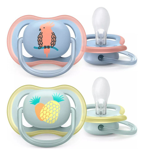 Chupeta Avent Ultra Air Dupla 0-6m Arara/abacaxi Scf085/12 0