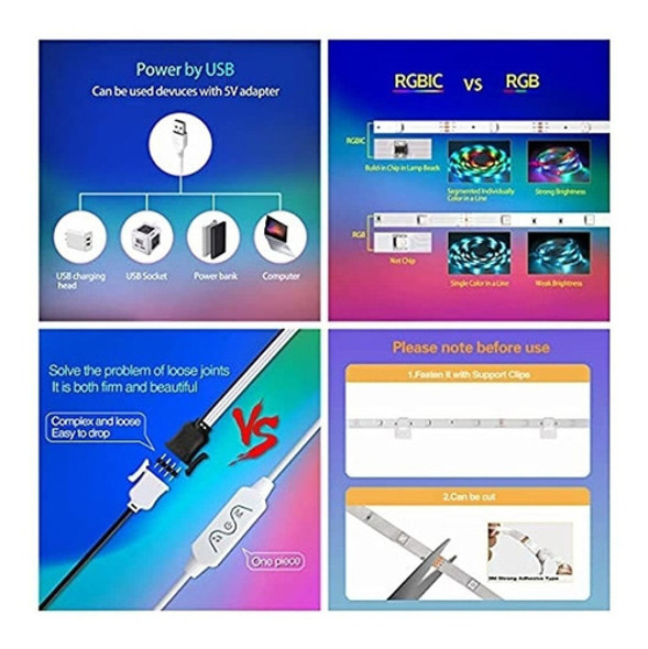 Luces De Tira Led, 32.8 Pies 5050 Rgbic Luces Led De Color M 1