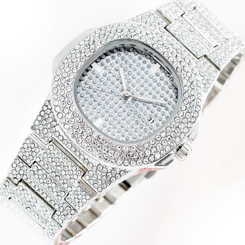 Cadena Cubana Reloj Pulsera Con Diamantes Iced Simil Oro M 0