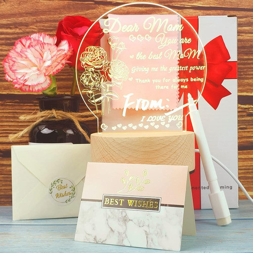 Mamá Regalos De La Hija, Diy Grabado Luz De Noche 3 Colores 0