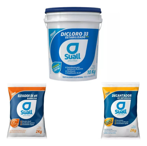 Kit Piscina Limpa Suall Cloro 10kg Barrilha Ph+ Sulfato 0