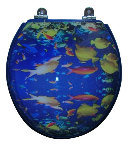 Tapa Asiento Inodoro Decorado Peces De Resina Poliester 0