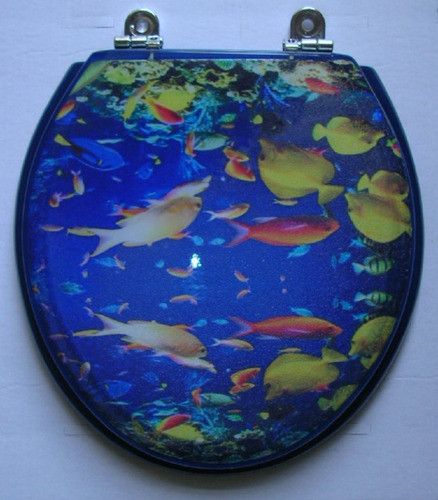Tapa Asiento Inodoro Decorado Peces De Resina Poliester 1