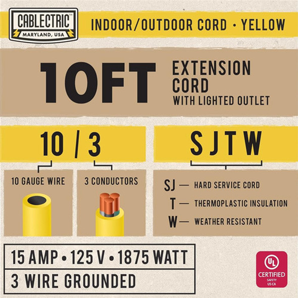 Cable De Extensión Para Exteriores De 10 Pies - 10/3 Sjtw He 1