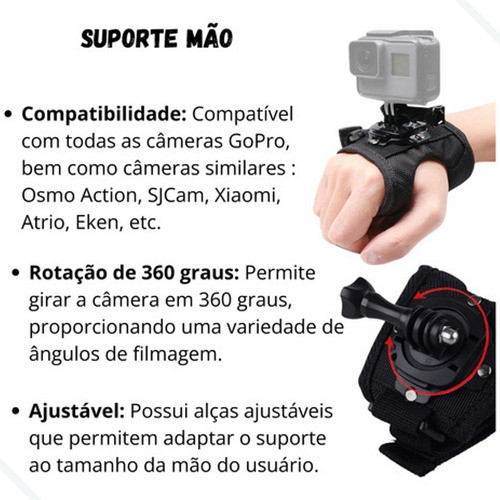 Suporte Gopro Mão Braço Ajustável 360° Para Esporte Radical 1