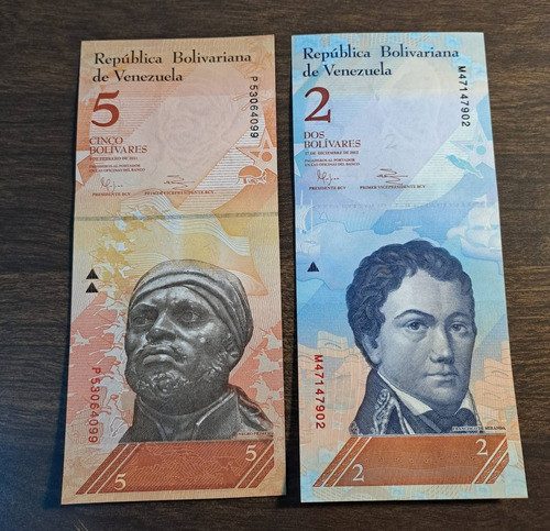 Venezuela X 2 Billetes 2 Bolívares 2012 Y 5 Bolívares 2011. 1