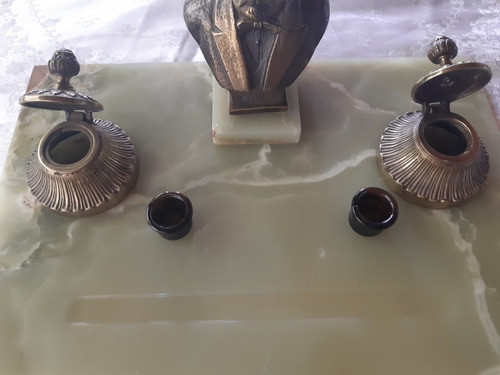 Tintero De Bronce Con Base En Onix Verde 1