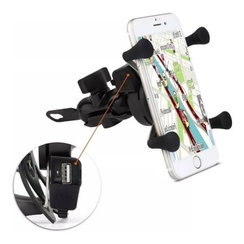 Suporte De Celular Moto Garra Retrovisor Com Carregador Usb 0