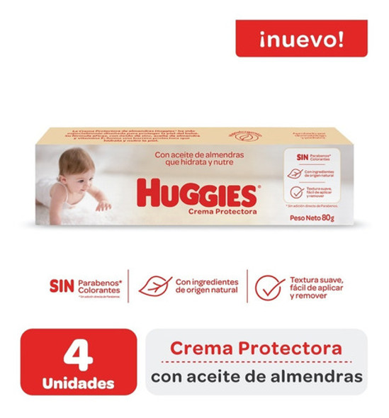 Crema Protectora Huggies Con Aceite Almendras 80 Gr Pack X 4 0