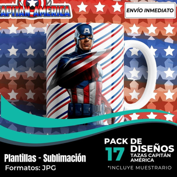 Kit Diseños Plantillas Tazas Capitán América Sublimación M2 1