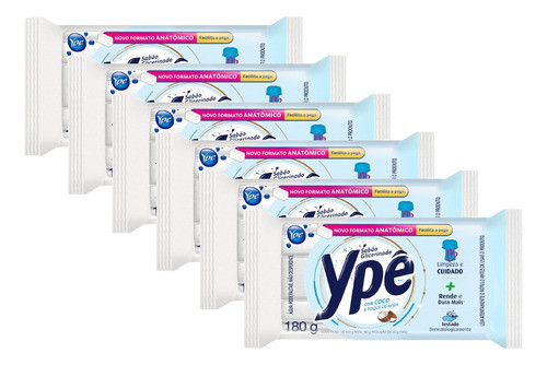 Kit 6 Sabão Barra Glicerinado Coco E Aveia Ype 180g 0