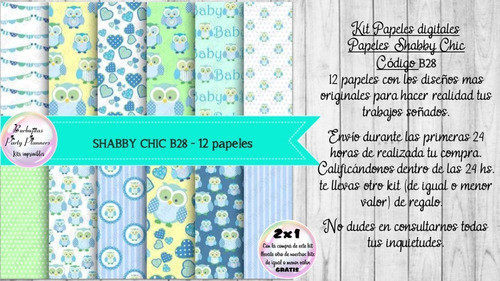 Papeles Digitales Shabby Chic Celeste Y Verde B28 1