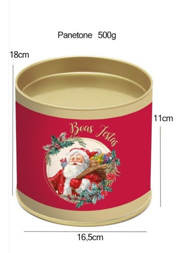 Lata Para Panetone 500g Papai Noel - 01 Un. - Cromus Natal 1