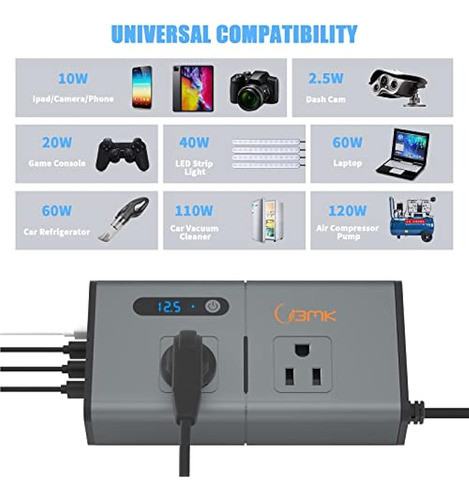 Inversor De Corriente Para Automóvil Bmk 200w Nuevo Adaptado 1