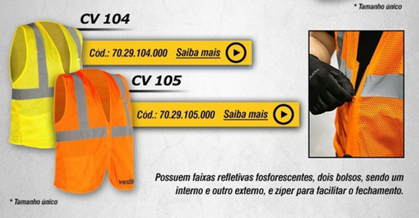 Colete Refletivo Tipo Blusão Bolso Ziper Laranja Cv105 Vonde 1