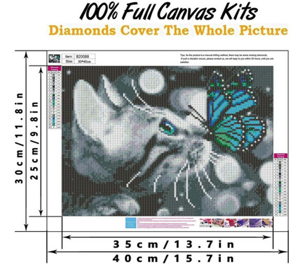 Kit Pintura Con Diamantes Gato Y Mariposa 5d Diy 30x40cm 1