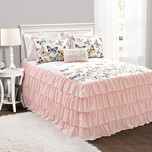 Lush Decor Pink Flutter Butterfly Juego De Colcha De 4 Pieza 0
