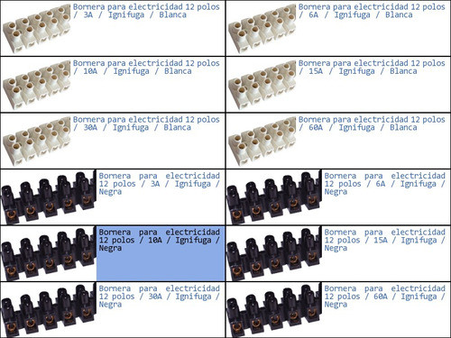 Bornera Electricidad 12 Polos 10a Ignifuga Negra-p 1