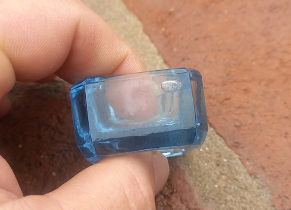 Antiguo Recipiente De Vidrio Azulado 4 X 4 X 2,3 Alto 1