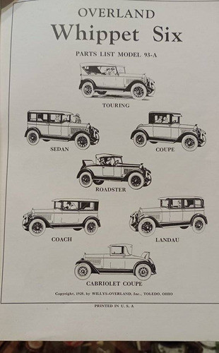 Catalogo Whippet Overland Six 93 Part List Original 1