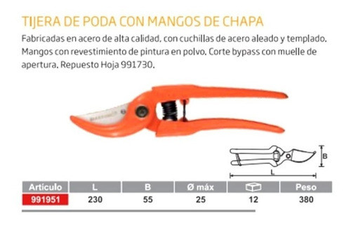 Tijera De Poda Cuerpo Chapa Hoja Forjada 9 | Biassoni 1