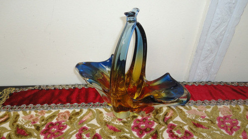 Soberbia Jardinera Canasta Cristal De Murano Antigua Veala 0