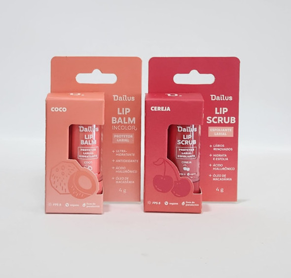 Kit Lip Balm Incolor Coco E Lip Scrub Cereja Dailus 0