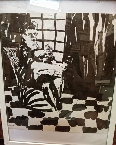 Tinta Sobre Papel Del Autor Julio Lavallen. Madre Y Su Hijo 1