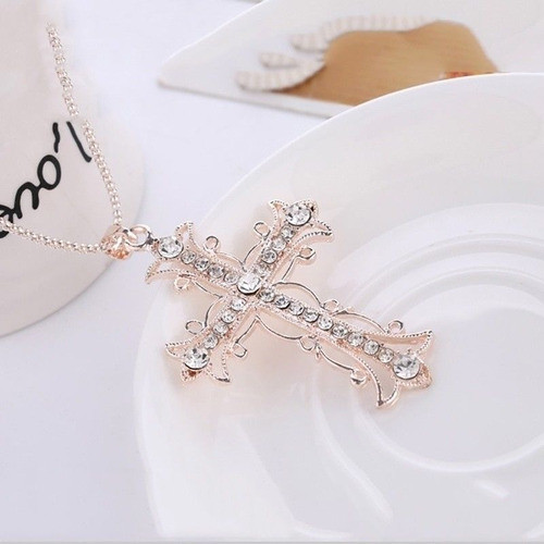 Joyería De La Manera De Las Mujeres Cruz Collar Cadena Colla 0