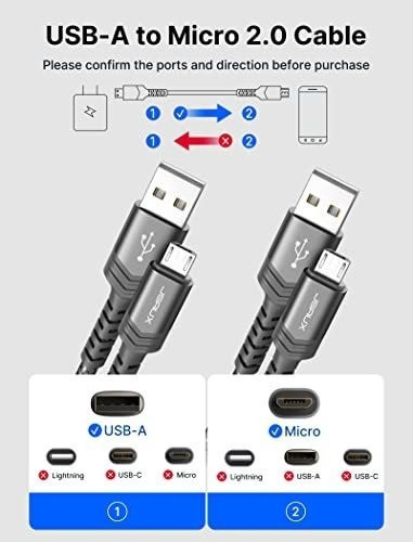 2 Cables Micro Usb A Usb 2 Metros Nylon Gris 1