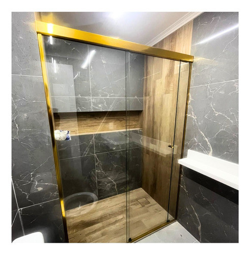 Kit Box Reto Canto Bc1 1,00 X 1,00 Banheiro S/ Vidro Dourado 1