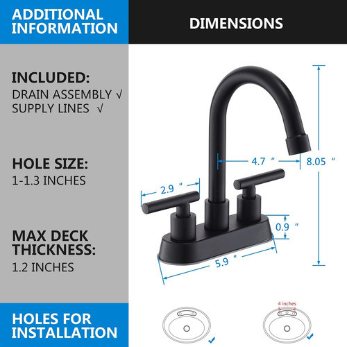 Grifo Lavabo Baño 2 Mangos Color Negro 1