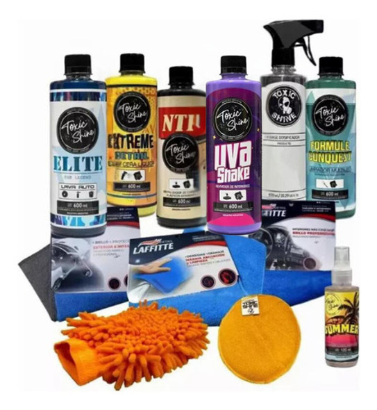 Kit Lavado Auto Completo Cera Shampoo Limpiador Toxic Shine 0