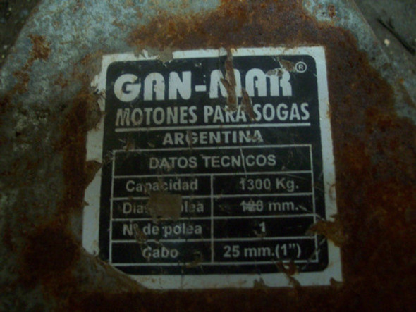 Moton Para Soga O Gancho Para Aparejo Gan Mar 1300kg 1