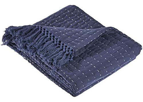 Lr Home And Off-white Throw Blanket Azul Marino/off-white 50 1