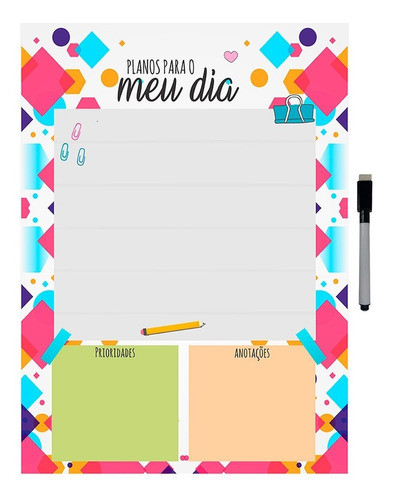 Quadro Planejador De Metal Diário 40x29cm + Caneta - Mp39 0
