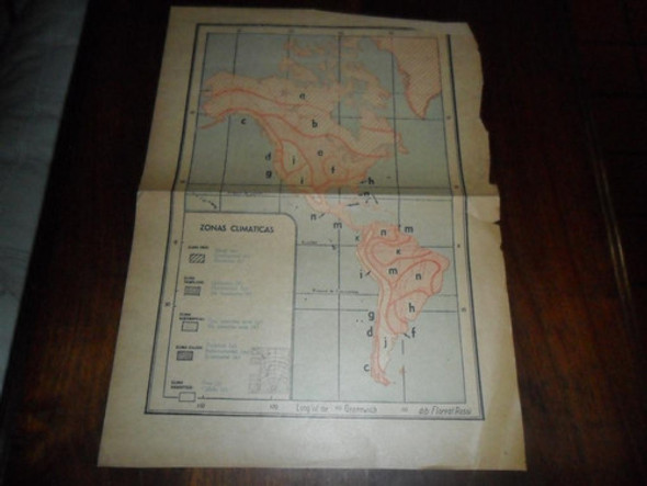 Antiguo Mapa Plano America Zonas Climaticas Floreal Rossi 0