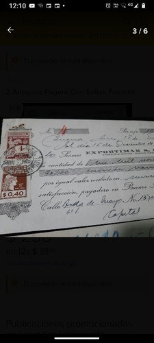 2 Antiguos Pagaré Con Sellos Fiscales Año 1954 0